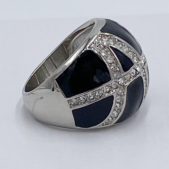 Enamel Statement Ring, Rhinestone Black Ring - Picture 4 of 8